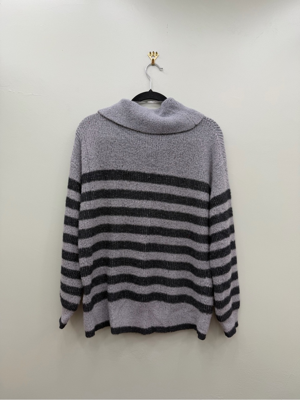 Isabel Maternity Gray Striped Cowl Neck Sweater Cozy Soft Knit Size M - Picture 2 of 8
